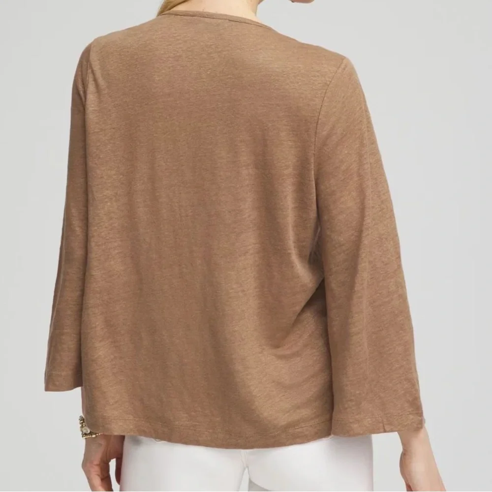 Chico's NWT pintucked Linen Notched-Neck blouse sz l - Picture 3 of 7